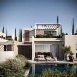 Sovereign Estates   Modern luxury home with a rectangular pool outdoor lounge chairs and glass sliding doors opening to a shaded patio 2026 Modern luxury home with a rectangular pool outdoor lounge chairs and glass sliding doors opening to a shaded patio