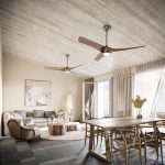 Sovereign Estates   Open plan living and dining area with a long wooden table matching chairs and wood ceiling fans near tall windows with sheer curtains 2026 Open plan living and dining area with a long wooden table matching chairs and wood ceiling fans near tall windows with sheer curtains