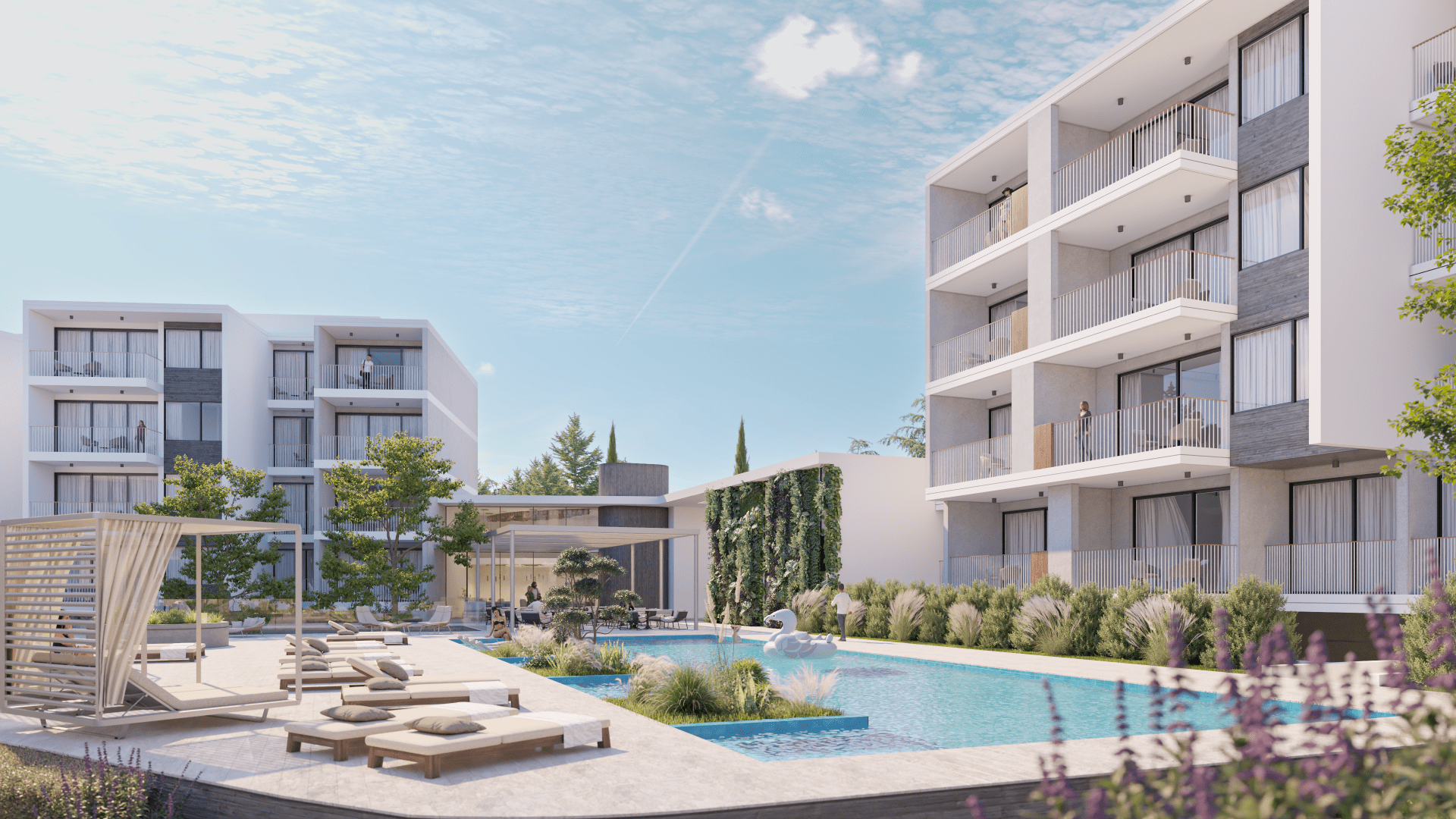 6-1920x1080png - Sovereign Estates Sovereign Estates Modern residential complex with a central pool area and sun loungers balconies overlooking the water feature 2026 Modern residential complex with a central pool area and sun loungers balconies overlooking the water feature