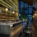 Sovereign Estates   Elegant bar interior at dusk marble counter backlit liquor shelves row of high stools and circular globe lights 2026 Elegant bar interior at dusk marble counter backlit liquor shelves row of high stools and circular globe lights
