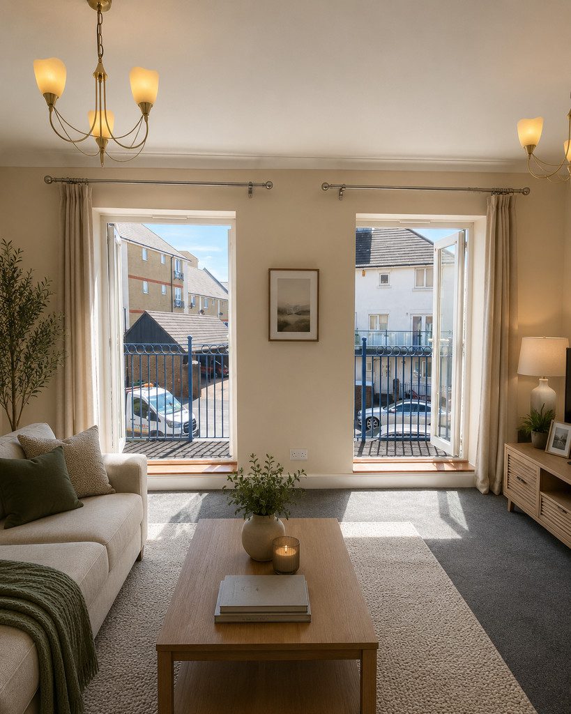 IMG_23_82_largejpg - Sovereign Estates Sovereign Estates Bright living room with two large open windows facing a street a cream sofa and a wooden coffee table with a plant and candles 2026 Bright living room with two large open windows facing a street a cream sofa and a wooden coffee table with a plant and candles