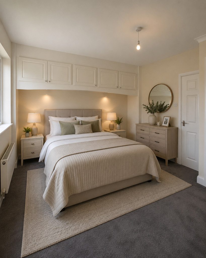 IMG_23_83_largejpg - Sovereign Estates Sovereign Estates Neutral bedroom with a padded headboard bed two nightstands and overhead storage cabinets above the bed 2026 Neutral bedroom with a padded headboard bed two nightstands and overhead storage cabinets above the bed