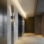 Sovereign Estates   Modern elevator lobby three stainless steel doors set in a light marble wall with warm wall sconces and a wood paneled back wall 2026 Modern elevator lobby three stainless steel doors set in a light marble wall with warm wall sconces and a wood paneled back wall