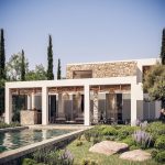 Sovereign Estates   Modern white villa with stone accents open porch and rectangular pool in a landscaped garden 2026 Modern white villa with stone accents open porch and rectangular pool in a landscaped garden