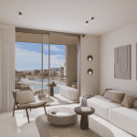 Sovereign Estates   Modern living room with a beige sofa round coffee tables and abstract wall art sliding glass doors open to a pool patio outside Wait 2026 Modern living room with a beige sofa round coffee tables and abstract wall art sliding glass doors open to a pool patio outside Wait