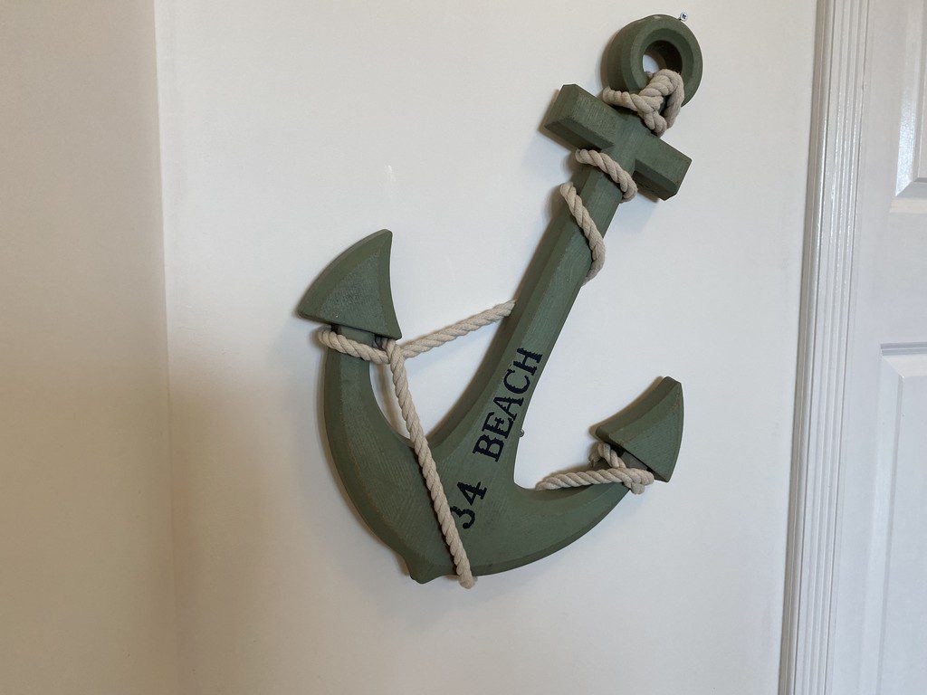 IMG_25_26_largejpg - Sovereign Estates Sovereign Estates Decorative green anchor wall ornament wrapped with rope palm sized with the word BEACH and numbers 34 printed on it 2026 Decorative green anchor wall ornament wrapped with rope palm sized with the word BEACH and numbers 34 printed on it