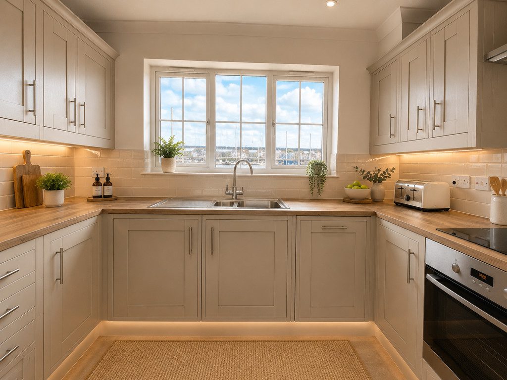 IMG_25_47_largejpg - Sovereign Estates Sovereign Estates Bright U shaped kitchen with gray shaker cabinets light wood countertops and a large window over the double sink 2026 Bright U shaped kitchen with gray shaker cabinets light wood countertops and a large window over the double sink